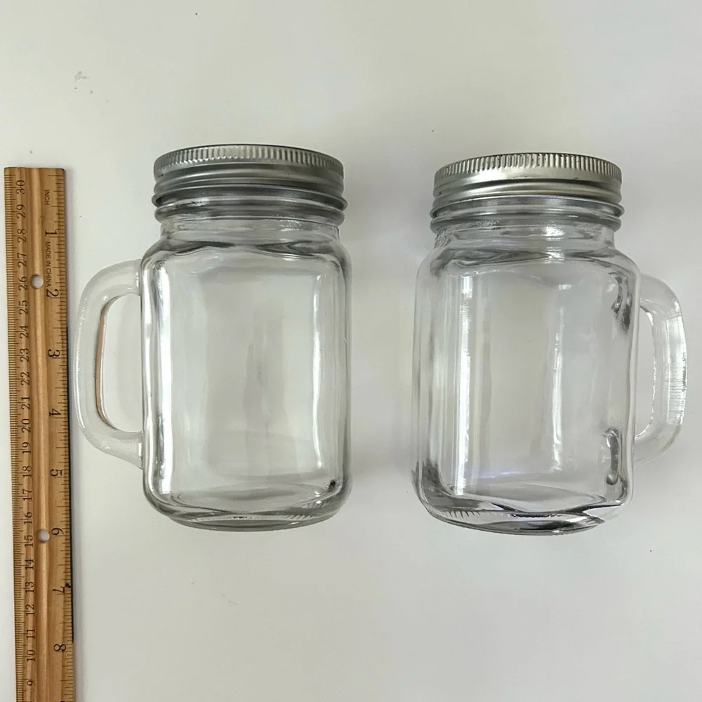 Set of 2 Mason Glass Jars With Handle & Lid, 16oz. each